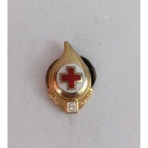 Vintage Small American Red Cross Gold Tone Blood Droplet 6 Lapel Hat Pin - £6.59 GBP