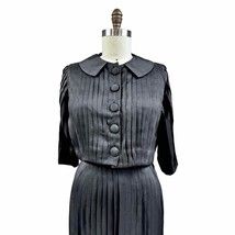 1950s VTG Black Silk Pleated Suit Secretary Cocktail Ultra Beautiful Sz ... - $265.52