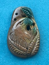 Exquisitely Carved Chesnut Brown &amp; Green Eagle Bird with Leaves Stone Pe... - $34.45