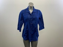 Haggar Women&#39;s Patterned 3/4 Sleeve Blouse Size Large Blue Polyester Ble... - $9.79