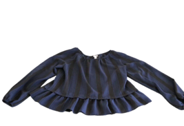 Merona Womens  XXL Blue Black Plaid Long Sleeve Blouse Ruffle Bottom Top Exe - £17.49 GBP