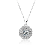 0.5ct Round Halo Moissanite Micro Setting Cluster 925 Sterling Silver Necklace - £72.06 GBP