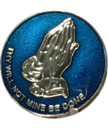 Praying Hands Thy Will Not Mine Be Done Blue Silver Plated Medallion Chi... - $6.99