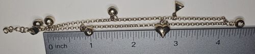 10k Solid Gold Heart Ball Triangle Dangle Charm Anklet Bracelet Adjustable Item image 6