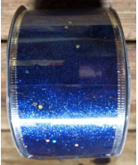 Blue With Silver Glitter Flecks 2 1/2&quot; Wide Wire Edged 25 Ft Christmas R... - $6.76 CAD