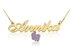 Name And Butterfly Charm Necklace: Sterling Silver, 24K Gold, Rose Gold - £86.50 GBP