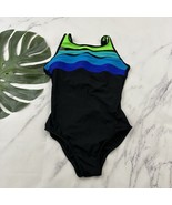 Longitude Womens Vintage Y2k One Piece Swimsuit Size 10 Black Green Stripe - $39.25 CAD