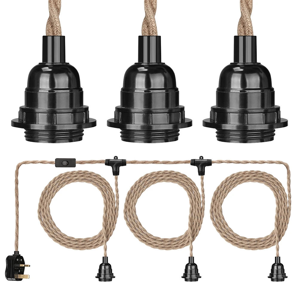 Ant light ceiling lighting fitting e27 lamp holder suspended kit with plug in cord hemp thumb200