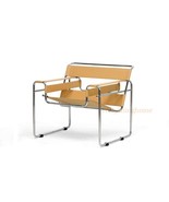 Light Brown Tan Camel Beige Faux Leather Strap Chromed Steel Tube Frame ... - €438,34 EUR