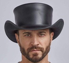 Pale Rider | Men&#39;s Leather Top Hat | Unbanded | 90s American Western Style Hat - £29.98 GBP+