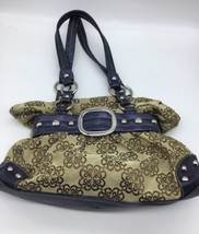 Kathy Van Zeeland Purse Shoulder Bag Tote Belted Tan/blue Silver Studs Floral - $26.91