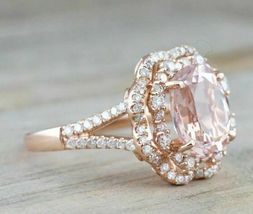 3Ct Oval Cut Peach Morganite Halo Engagement Wedding Ring in 14K Rose Gold Over - £63.47 GBP