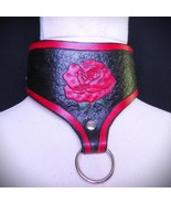 Handmade Black &amp; Red Leather Collar – Tooled Rose Design, Adjustable Fit... - €84,84 EUR