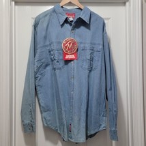 New Marlboro Country Store Blue Denim Leather Trim Western Button Shirt ... - £28.57 GBP