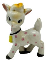 Vintage White Pink Polka Dot Lamb Cow Yellow Bell Japan Kitsch Figurine ... - £29.40 GBP