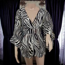 Betsey Johnson Blouse Top M Peplum Bell Flutter Sleeve Kimono Tie Waist ... - £25.09 GBP