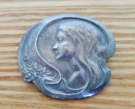 Vtg. sterling silver art nouveau woman brooch pendant by Lunt sterling - £56.09 GBP