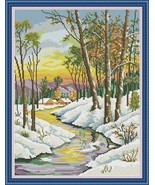 Winter Sunset Creek Nature Scene Vintage Counted Cross Stitch PDF Pattern CR_246 - $5.99