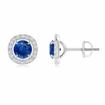Natural Blue Sapphire Halo Earrings with Diamond in 14K Gold (Grade-AAA , 5MM) - £1,514.08 GBP