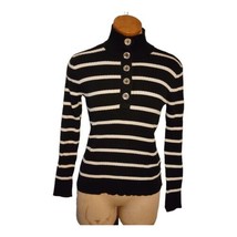 Ralph Lauren Sweater Womens Medium Mock Turtleneck Black White Stripe Bu... - £15.72 GBP