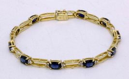 14K Yellow Gold Over Designer Oval Blue Sapphire &amp; Diamond Tennis Bracelet 11Ct - £142.60 GBP