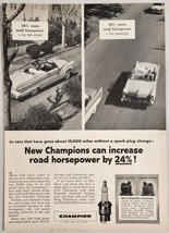 1956 Print Ad Champion Spark Plugs Ford Convertible Car More Road Horsepower - £13.85 GBP