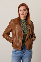 Brown Women&#39;s Genuine Lambskin Leather Jacket Stylish Handmade Biker Mot... - £83.93 GBP