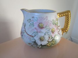 FELDA 1900s China Porcelain Pitcher Germany Dogwood Flowers and Gold Original - £82.17 GBP