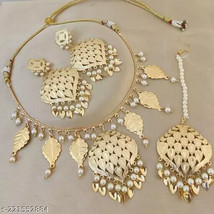 Joharibazar Indian Ethnic Kundan Gold Plated Wedding Earrings chain Jewelry Set - $28.27