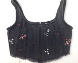 Banjara Denim Crop Top Floral Embroidered Size Medium Gray New - $36.99