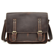 Real Crazy horse leather big laptop briefcase A4 messenger bag - £103.43 GBP