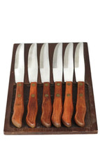 Vintage Kutmaster Set of 6 Steak Knife Knives Stainless Steel w/ Wooden Holder - £23.45 GBP