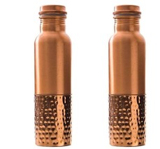 Premium Pure Copper Half Hammered Tamba Bottle 1000ml Set Of 2 - £33.72 GBP