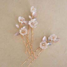 Bridal Ceramic Flower Pearl Crystal Hair Pins, Wedding Bridal Hair Piece - $15.99+