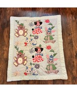 Vintage Handmade Patchwork Baby Quilt With Playful Bunny Puppy &amp; Bear De... - $34.64