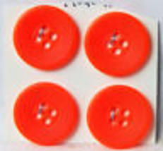 4 Vintage Fluorescent Orange Plastic 4-hole Buttons on Card 19 mm or 3/4&quot; - £6.24 GBP