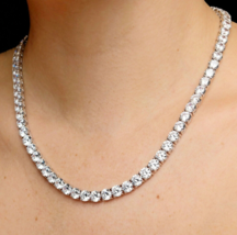 5mm Big Moissanite Solitaire 14k White Gold Plated Silver Women Tennis Necklace - $1,163.73