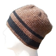 Men&#39;s Beanie Hat Alpaca Wool Cap Handmade Crochet Slouch Hiking Skiing Brown - £35.15 GBP