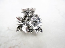 Small mini silver metal gray flower butterfly crystal hair claw clip bridal clip - £5.53 GBP