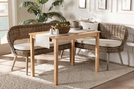 Vologne Greywashed Seagrass Bench and Wood Table 3-Piece Dining Nook Set - $18,981.36 MXN