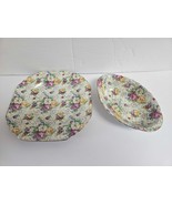 Lot 1930s Lord Nelson Ware Chintz Rose Time Salad Plate &amp; Nut Dish England - €42,99 EUR
