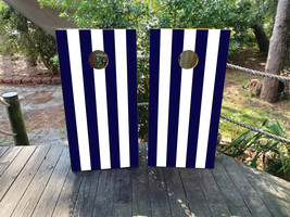 Waterproof Cornhole WRAPS / Navy and White Stripes / Wedding / Blue / La... - $85.00