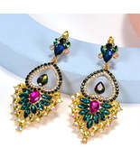 New Design Colorful Glass Crystal Metal Drop Earrings - £11.85 GBP+