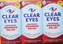 NIB Clear Eyes Maximum Redness Relief Eye Drops, 0.5 Fl Oz (15 mL) 3 Pack  Sale - £13.21 GBP