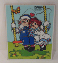 Vintage Playskool Raggedy Ann &amp; Andy Wooden Puzzle 12 Piece 1987 Sharing a Swing - £15.55 GBP