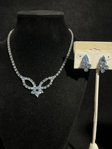 Vintage Silver Tone And Blue Rhinestone Necklace & Screw Back Earring Set (3899) - $25.00