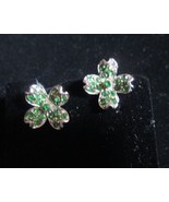 Vintage Patented Clip On Pewter/Silver 4 Leaf Clover w/Peridot Crystals - £18.45 GBP