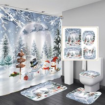 Winter Christmas Shower Curtain Set 70 X70, Xmas Snowman Theme Shower Curtain De - $49.99