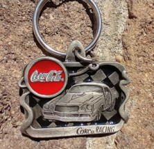 Vtg Pewter Enamel Keyring Keychain Coca Cola Coke Racing - £19.22 GBP