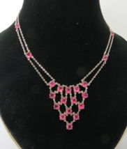 Antique Bezel Pink Crystal Necklace Mini Bib Sterling Silver Princess Cu... - $139.00